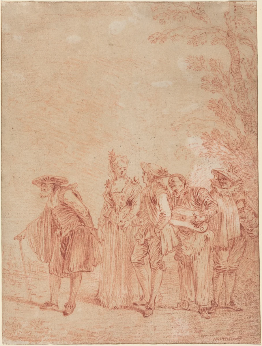 The Wedding Procession by Antoine Watteau, drawing, 1712