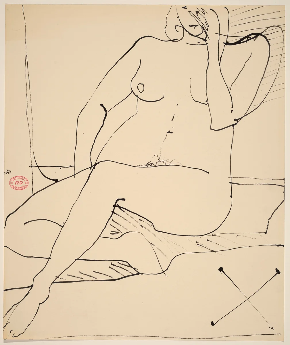 Untitled [seated nude with her left hand touching her face] by Richard Diebenkorn, drawing, 1955-1967