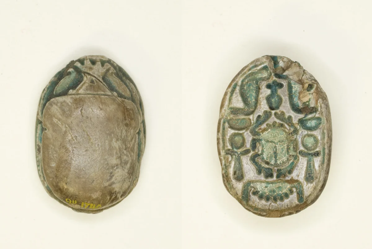 Scarab: Scarab Beetle with Hieroglyphs (cobras, anx-signs, nbw-sign) by Egyptian, other, -1950--1773