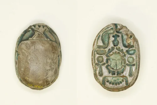 Scarab: Scarab Beetle with Hieroglyphs (cobras, anx-signs, nbw-sign) by Egyptian, other, -1950--1773