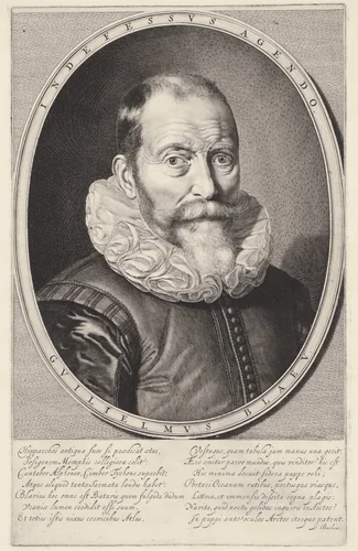 Portret van Willem Jansz. Blaeu by Jeremias Falck, print, 1655-1677