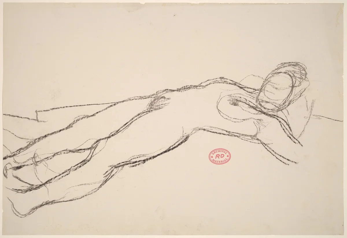 Untitled [reclining female nude with head on pillow] by Richard Diebenkorn, drawing, 1955-1967