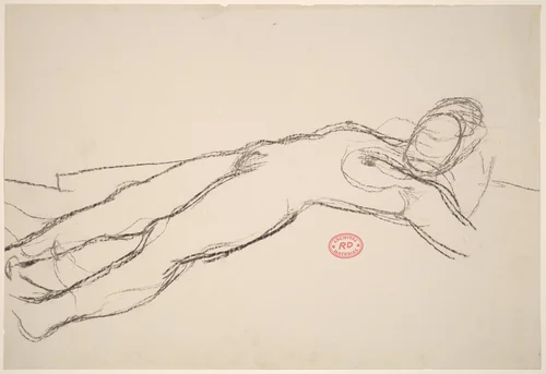 Untitled [reclining female nude with head on pillow] by Richard Diebenkorn, drawing, 1955-1967