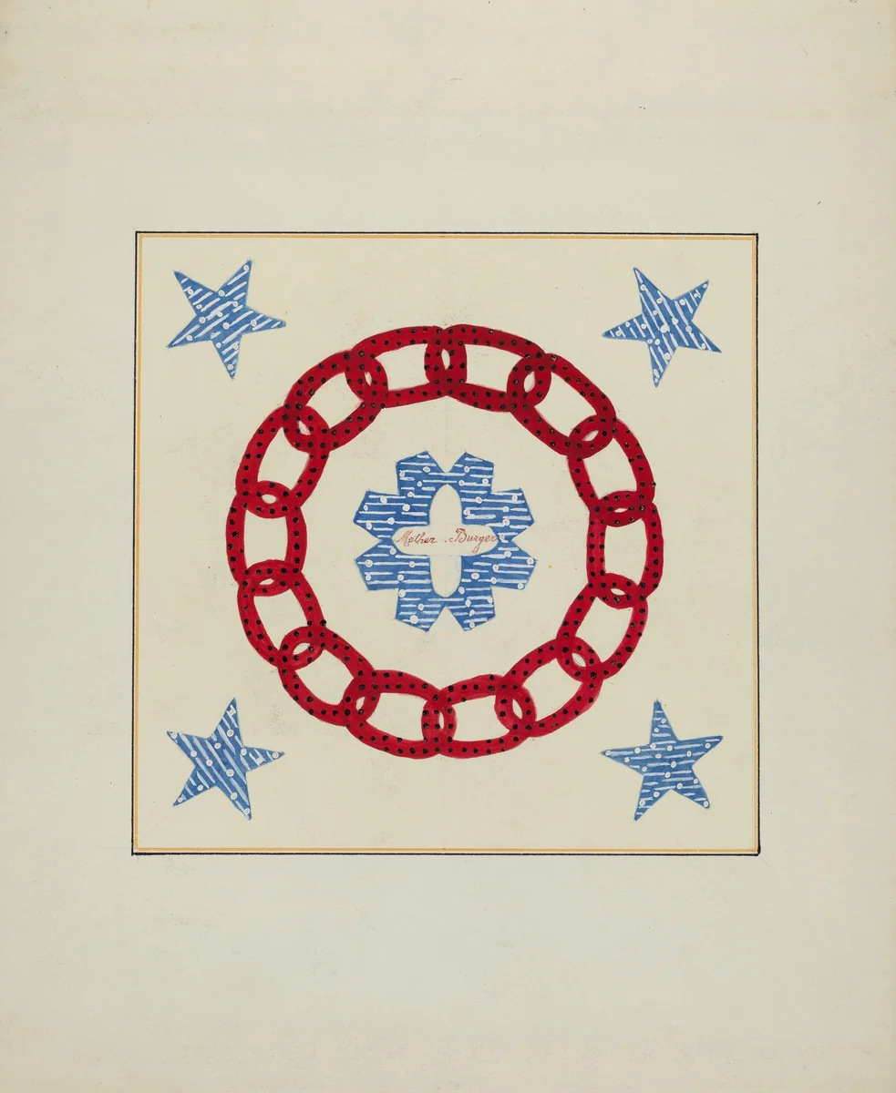 Pieced Autograph Quilt (1 Square) by Margaret Linsley; Cornelius Christoffels, index of american design, 1936