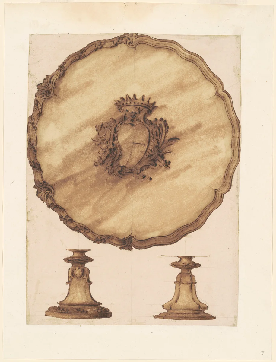 A Salver and an Openwork Base by Luigi Valadier, drawing, 1755-1760