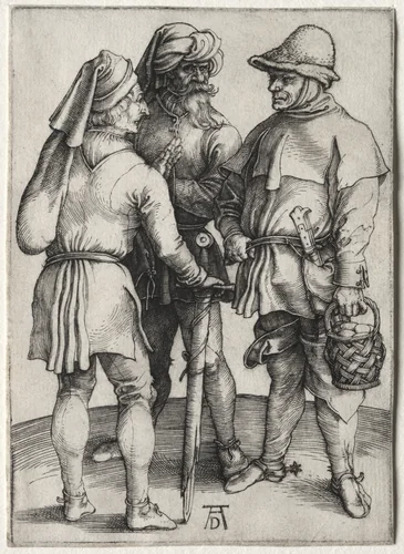 Three Peasants in Conversation by Albrecht Dürer, print, 1492-1502