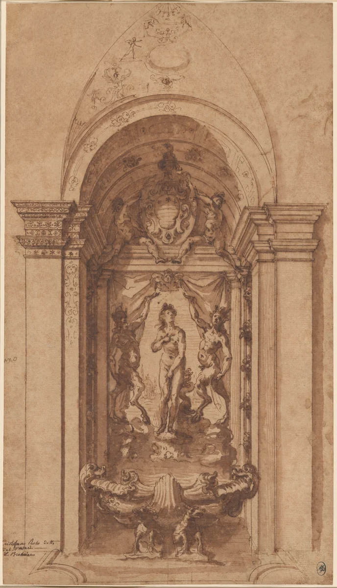A Design for a Wall Decoration or Fountain by Cherubino Alberti, drawing, 1590