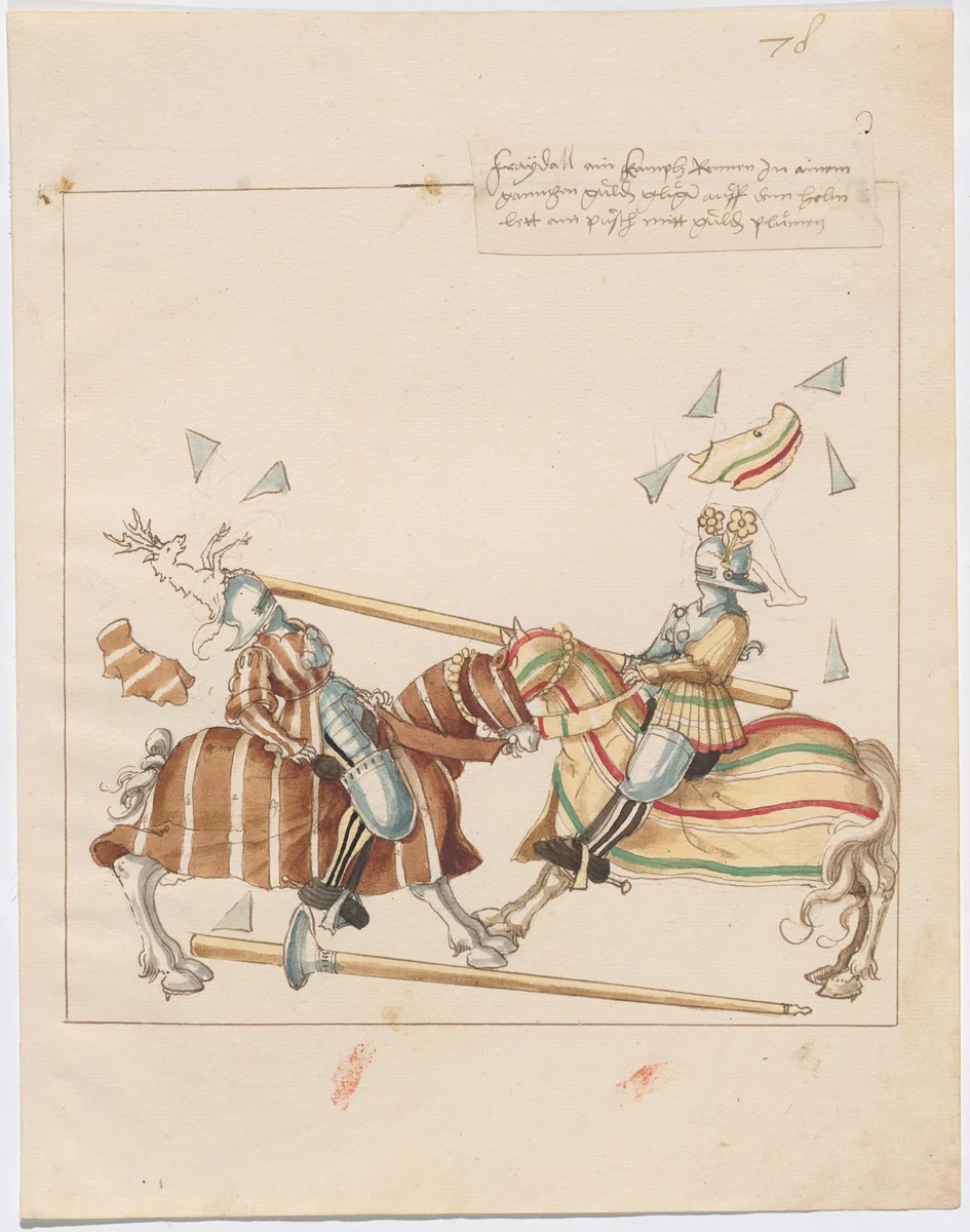 Mock Joust of War with Flying and Exploding Shields by German 16th Century, drawing, 1515