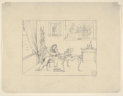 Writing the Emancipation Proclamation (from Confederate War Etchings) by Adalbert John Volck, print, 1861-1863