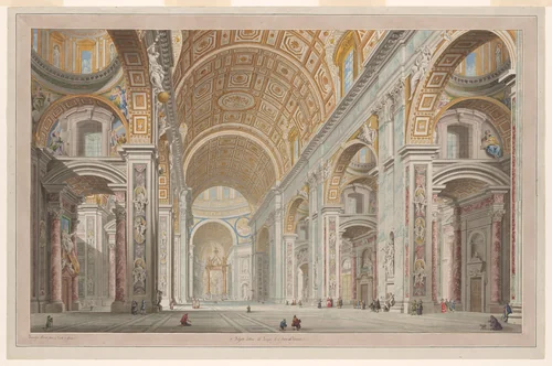 Interior View of the Church of St. Peter's in the Vatican by Francesco Panini, drawing, 1765-1775