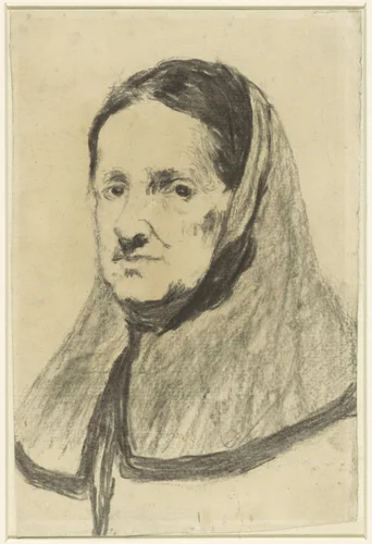 Studie van een oude vrouw, tot de schouders gezien, enigszins naar links by Théodule Augustin Ribot, drawing, 1833-1891
