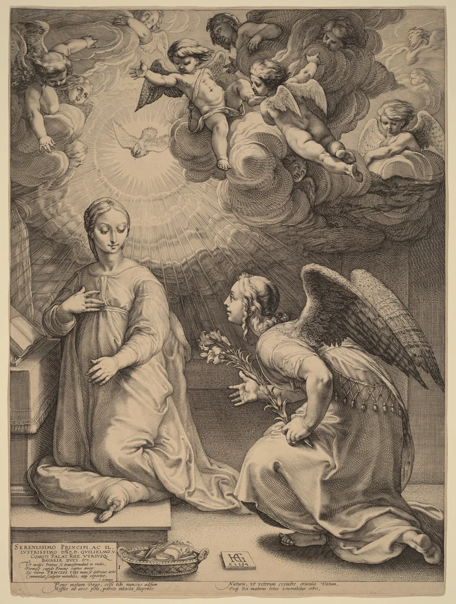 The Annunciation by Hendrick Goltzius, print, 1594