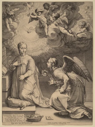 The Annunciation by Hendrick Goltzius, print, 1594