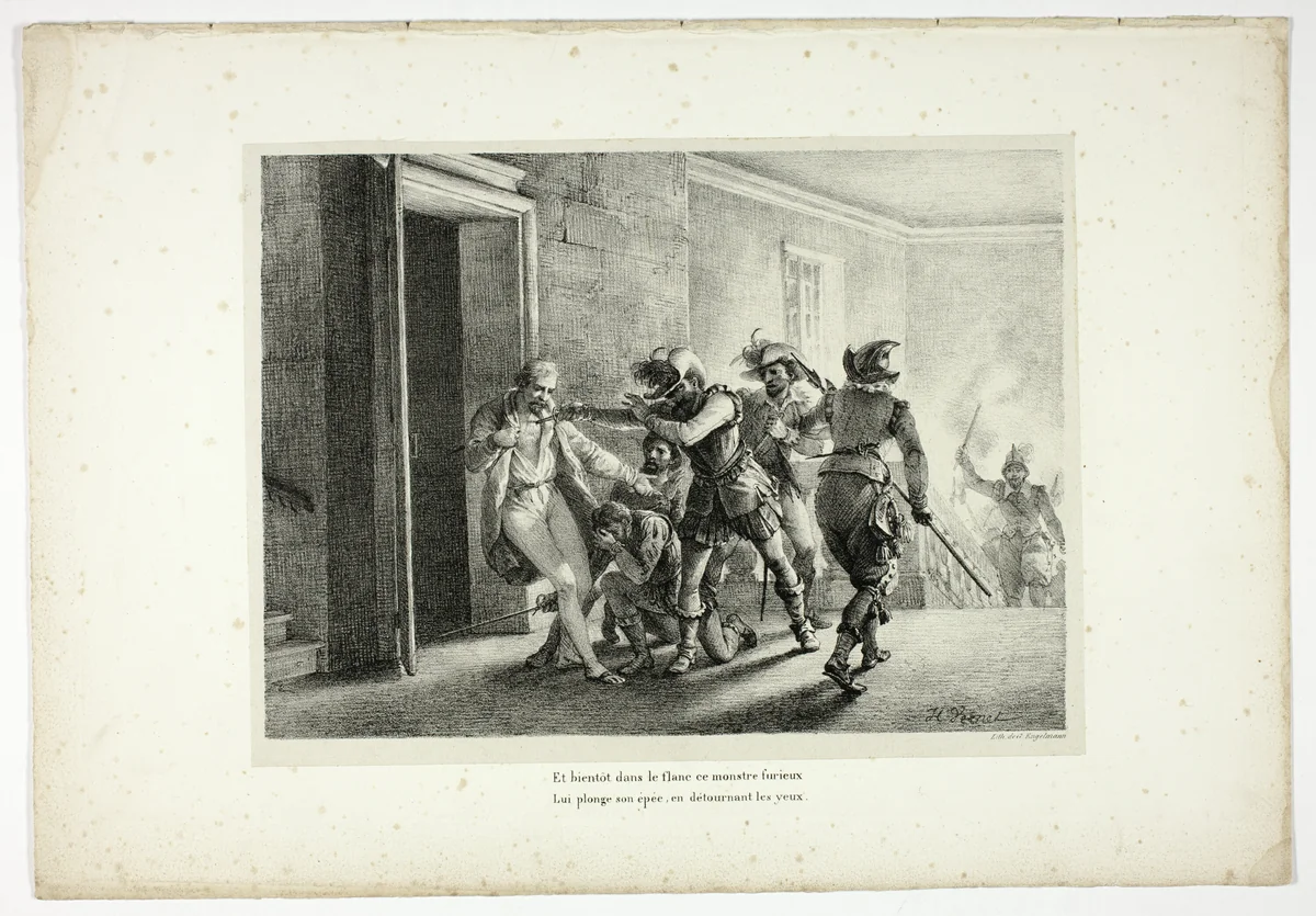 Et bientôt dans le flanc ce monstre furieux... by Horace Vernet, print, 1825