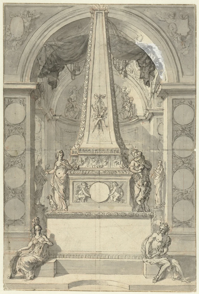Monument voor het huwelijk van Jonas Witsen met Elisabet Basseliers by Jan Goeree, drawing, 1699-1702