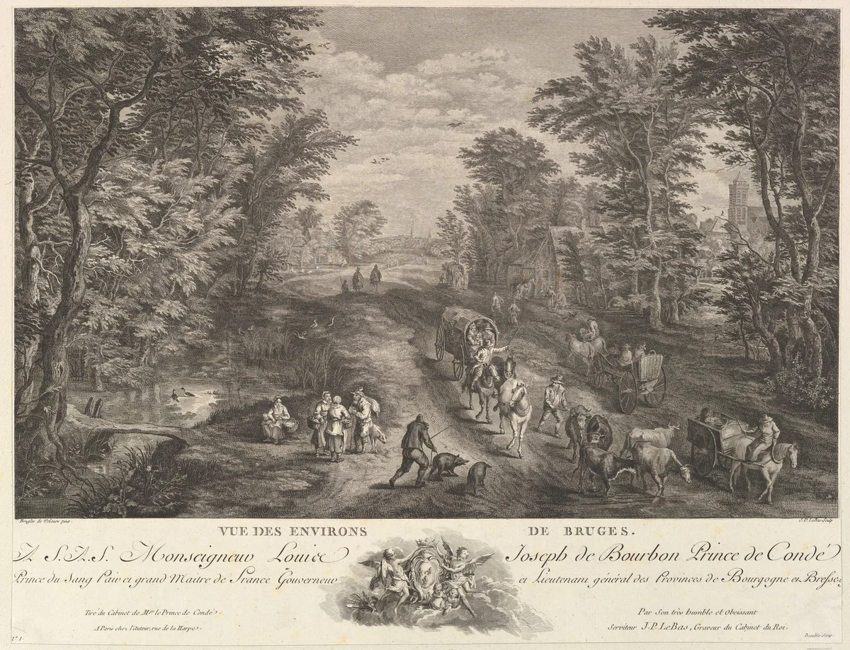 View of the Surroundings of Bruges (Vue des environs de Bruges) by Jacques-Philippe Le Bas, print, 1700-1780
