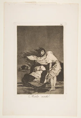 Plate 36 from "Los Caprichos": A bad night (Mala noche) by Goya, print, 1881-1886