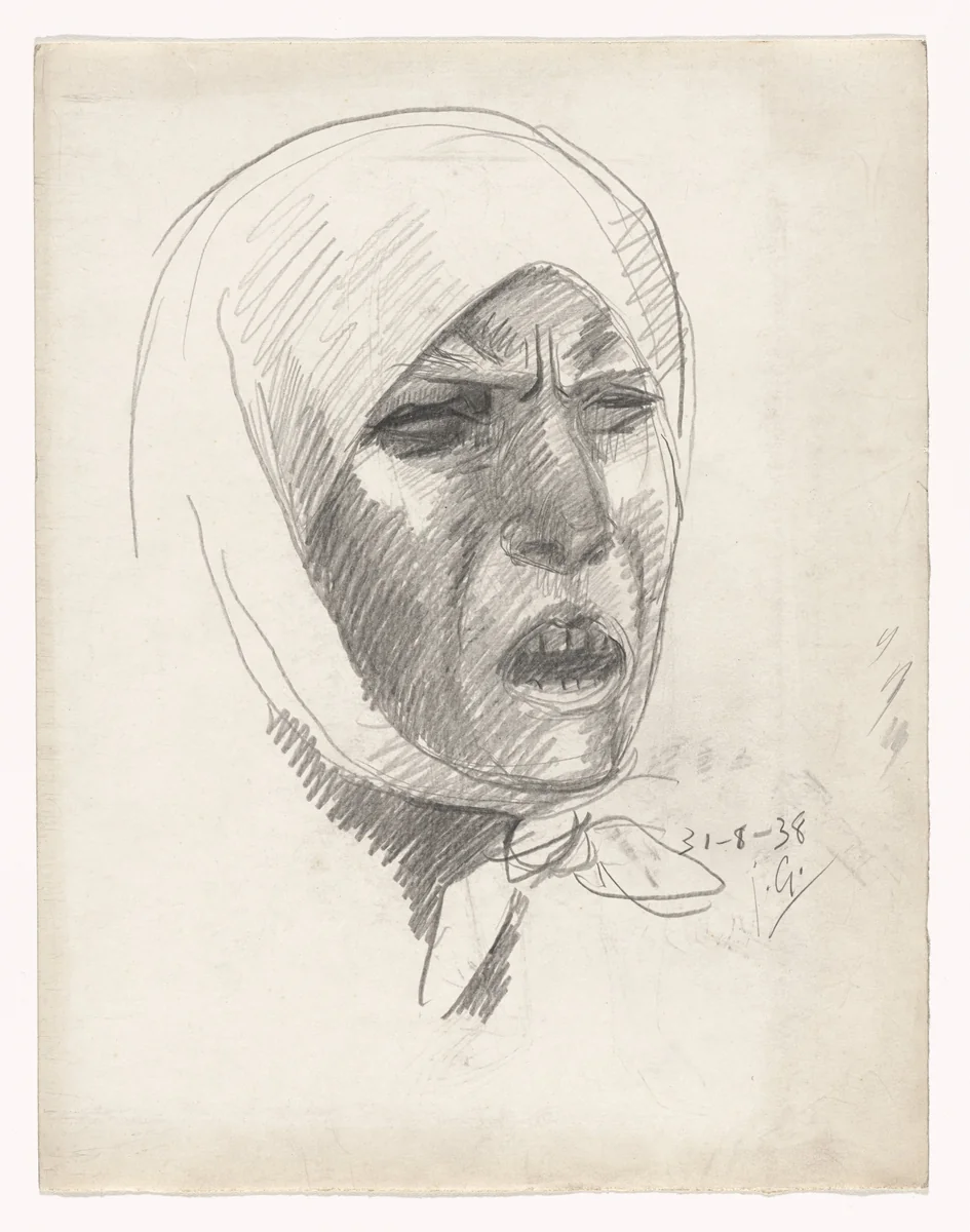 Head of Montserrat Crying, No. 1 by Julio González, drawing, 1938