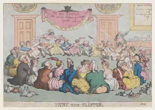 Hunt The Slippers by Thomas Rowlandson, print, 1802