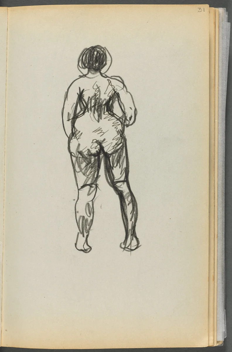 Sketchbook- The Granite Shore Hotel, Rockport, page 031: Female Nude seen from the back by Maurice Prendergast, book, 1905-1910