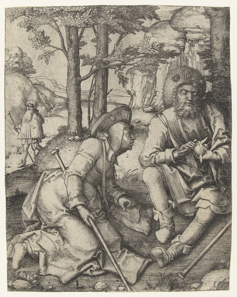 Drie pelgrims by Unknown, print, 1506-1510