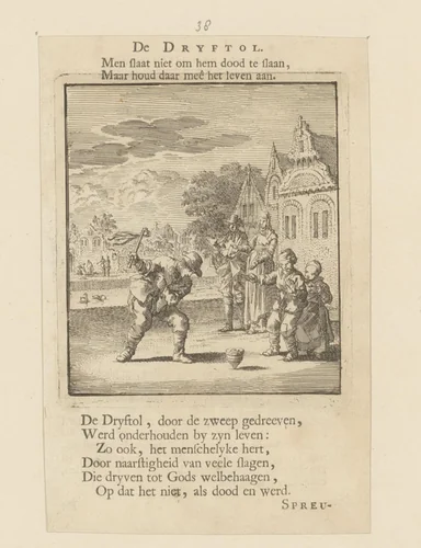 Kinderen spelend met een tol by Jan Luyken, print, 1712