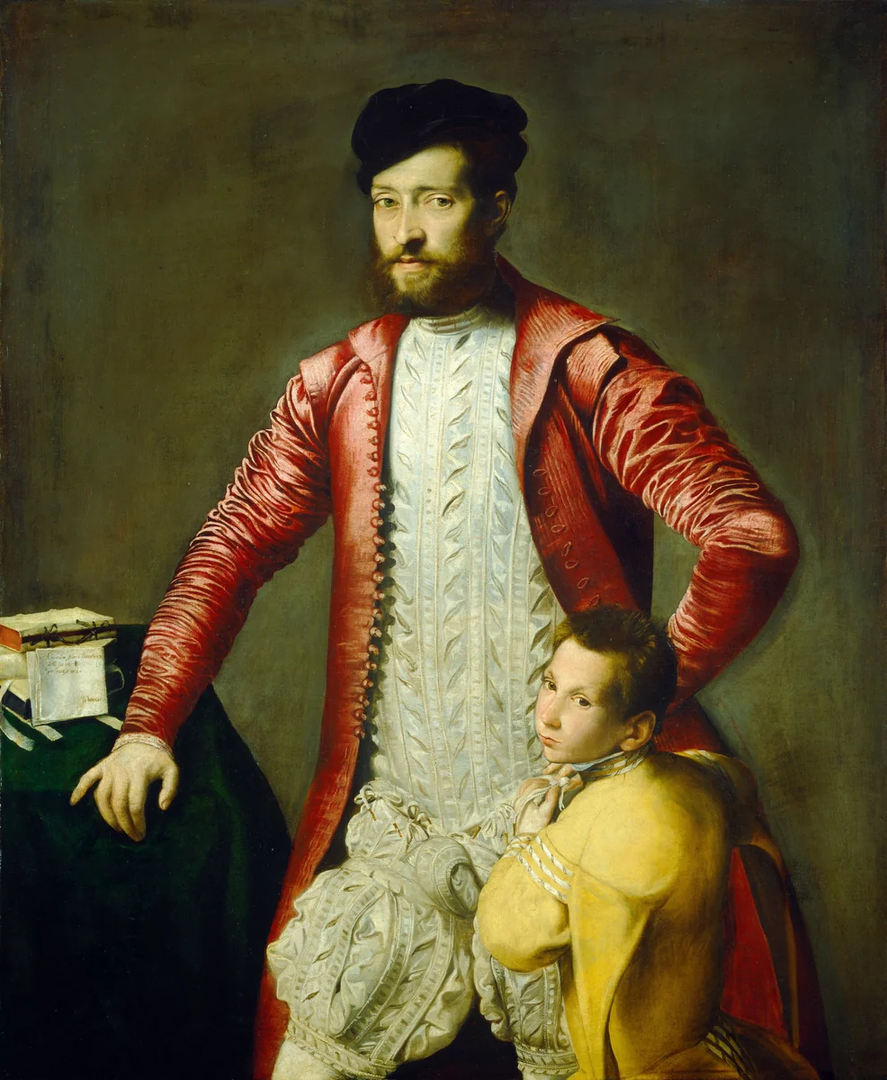 Alessandro Alberti with a Page by Gian Paolo Pace, painting, 1544-1545