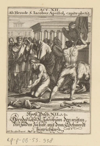 Dood van de apostel Jakobus de Meerdere by anonymous, print, 1697