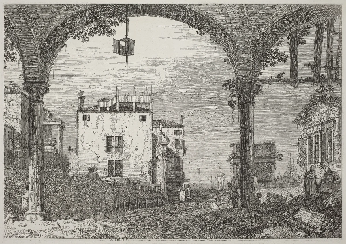 The Portico with the Lantern by Canaletto, print, 1735-1746