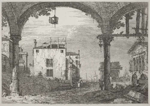 The Portico with the Lantern by Canaletto, print, 1735-1746