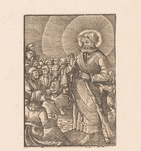 Apostel Judas Taddeüs predikend by anonymous, print, 1524-1550