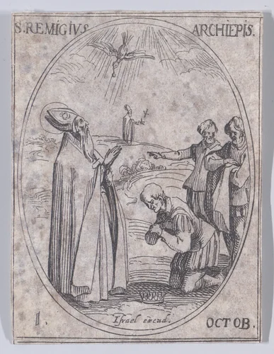 S. Rémy, archevêque (St. Remingius, Archbishop), October 1st, from "Les Images De Tous Les Saincts et Saintes de L'Année" (Images of All of the Saints and Religious Events of the Year) by Jacques Callot, print, 1636
