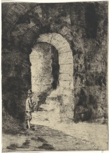 Gewelf met bewaker by Arnoud Schaepkens, print, 1831-1904