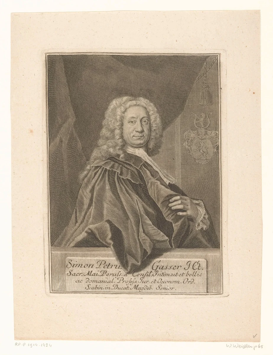 Portret van Simon Peter Gasser by Martin Bernigeroth, print, 1716-1721