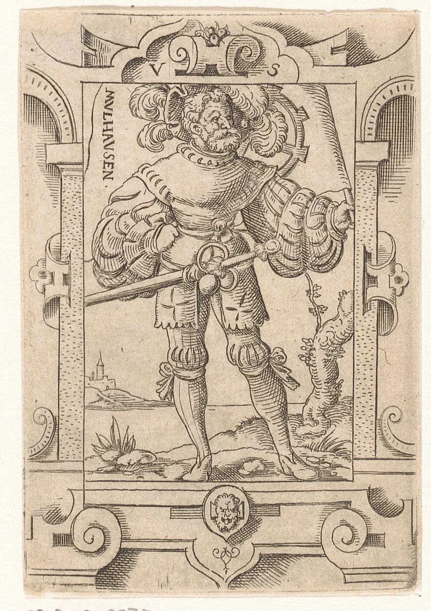 Vaandeldrager met vaandel van Mühlhausen by Unknown, print, 1524-1562