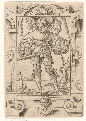 Vaandeldrager met vaandel van Mühlhausen by Unknown, print, 1524-1562