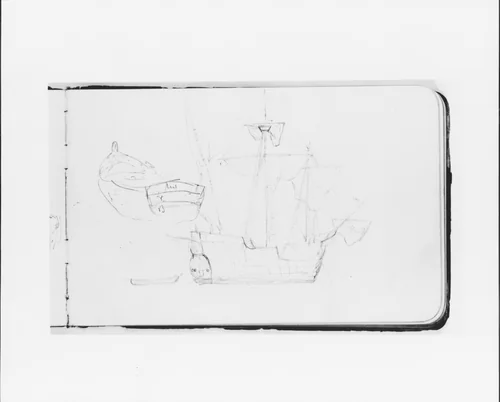 Study of a Ship and Rowboat (from Sketchbook) by Albert Bierstadt, artwork, 1891