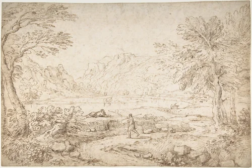 River Landscape near Narni by Giovanni Battista Busiri, drawing, 1698-1757