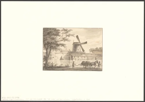 Gezicht op een molen bij het Singel by anonymous, drawing, 1700-1799