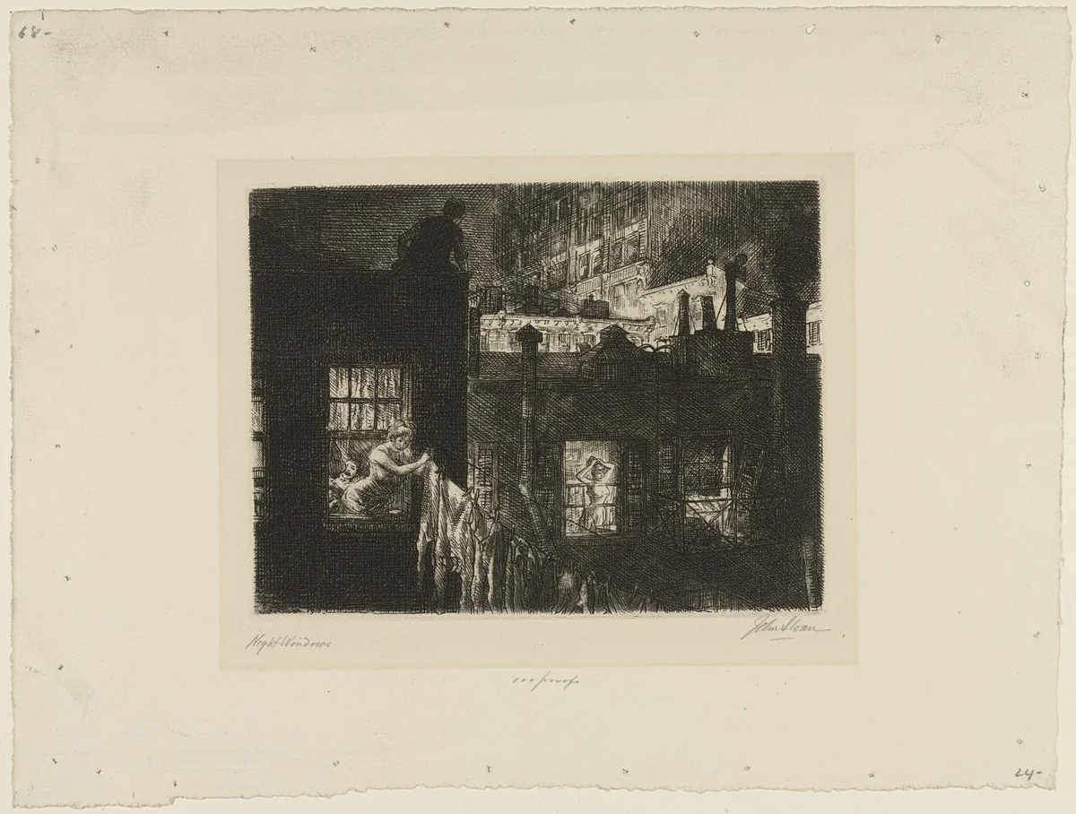Night Windows by John Sloan, print, 1910