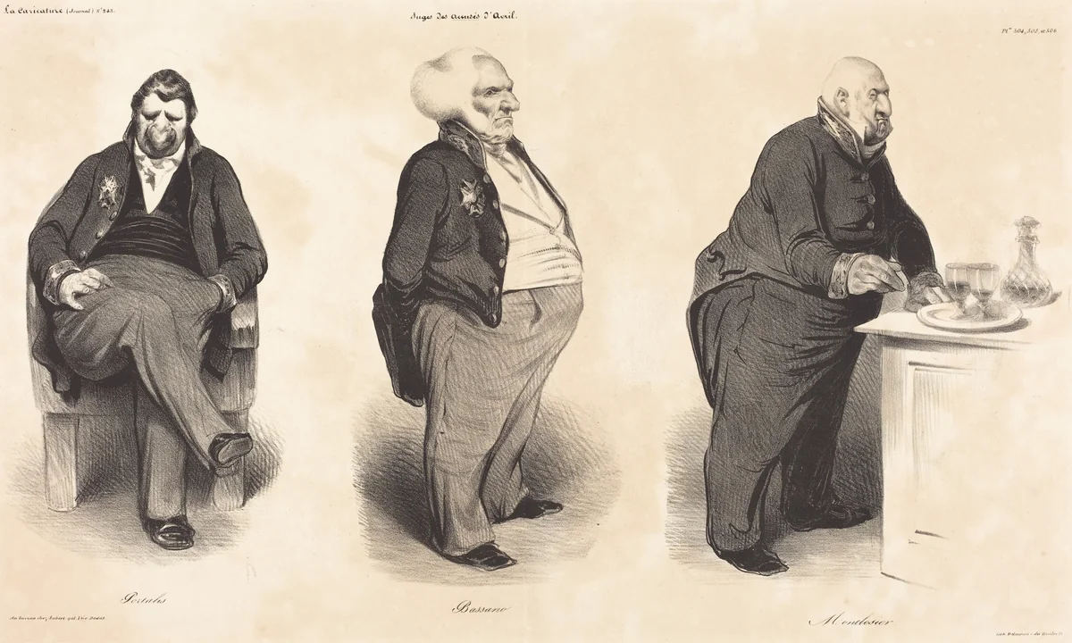 Comte Portalis - Duc de Bassano - Comte de Montlosier by Honoré Daumier, print, 1835