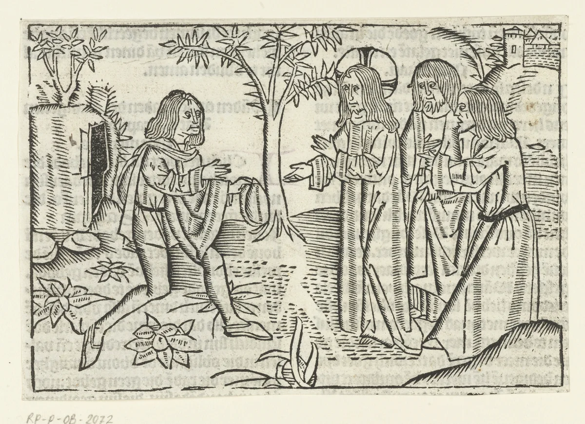 Christus en de rijke jongeling by Unknown, print, 1480-1500