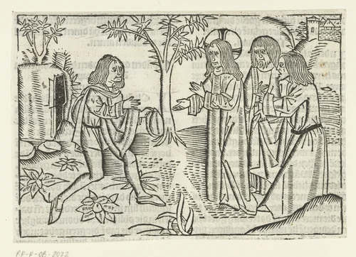 Christus en de rijke jongeling by Unknown, print, 1480-1500
