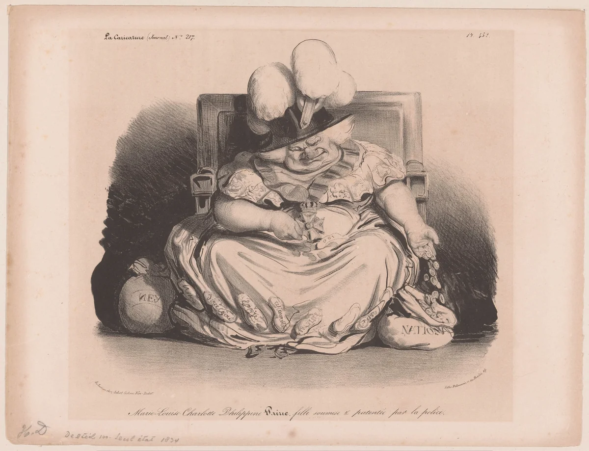 Karikatuur van een adellijke dame by Honoré Daumier, print, 1835