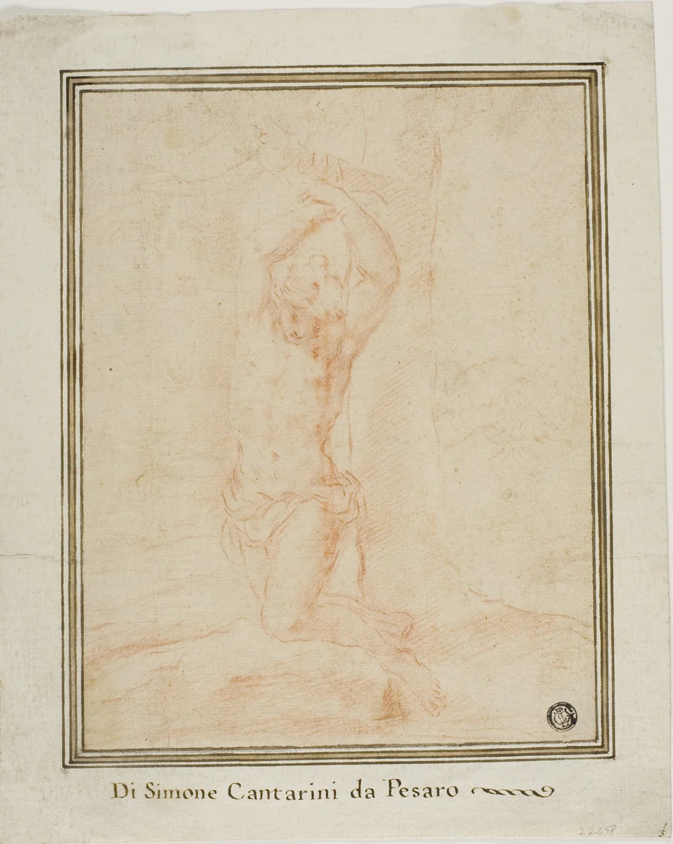 Saint Sebastian by Simone Cantarini, drawing, 1634-1644