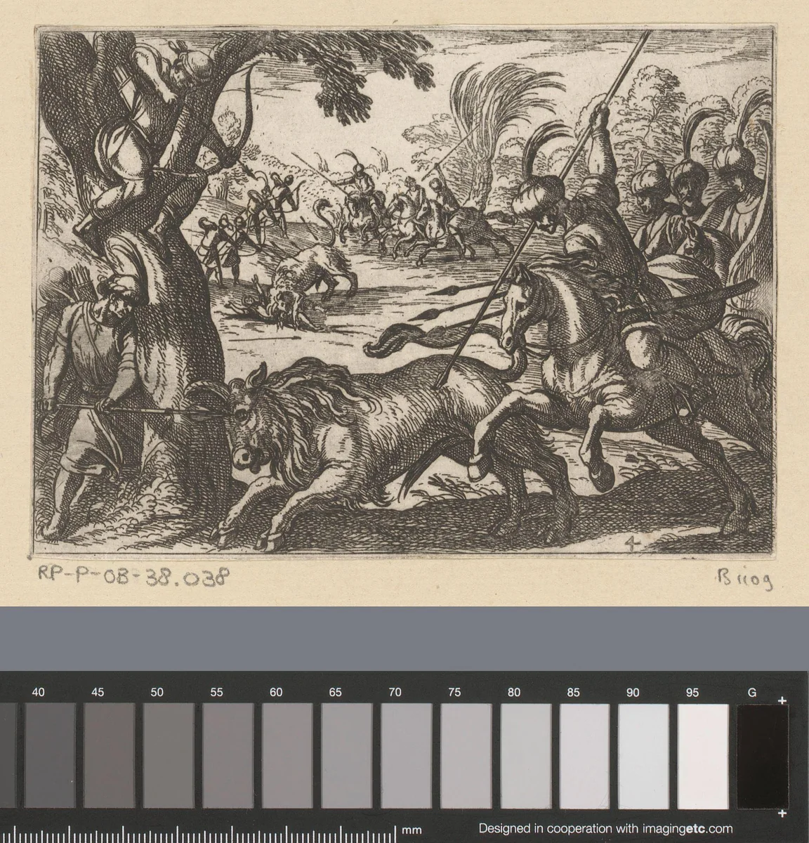 Jacht op bizons by Antonio Tempesta, print, 1598