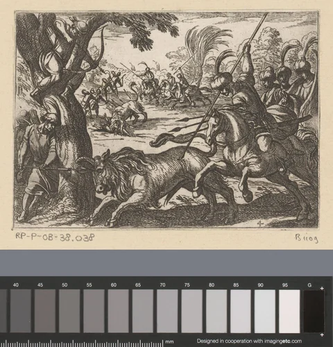Jacht op bizons by Antonio Tempesta, print, 1598