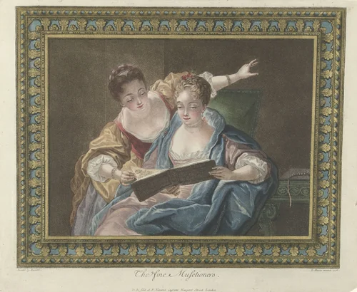 Twee musicerende vrouwen by Louis Marin Bonnet, print, 1775