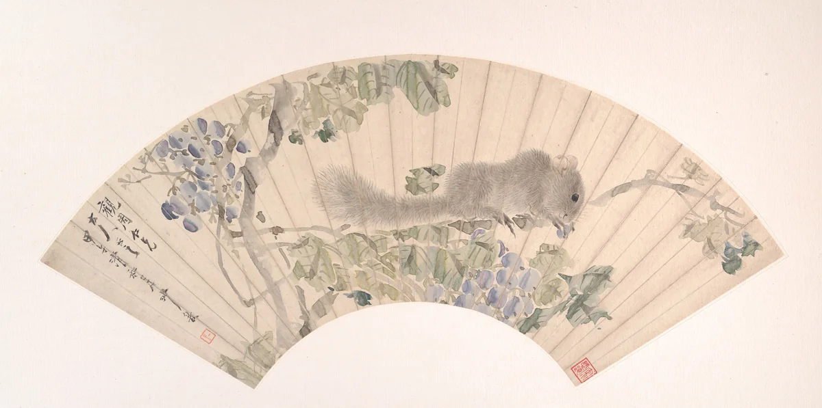 Squirrel and Grapes by Sha Fu, painting, 1894