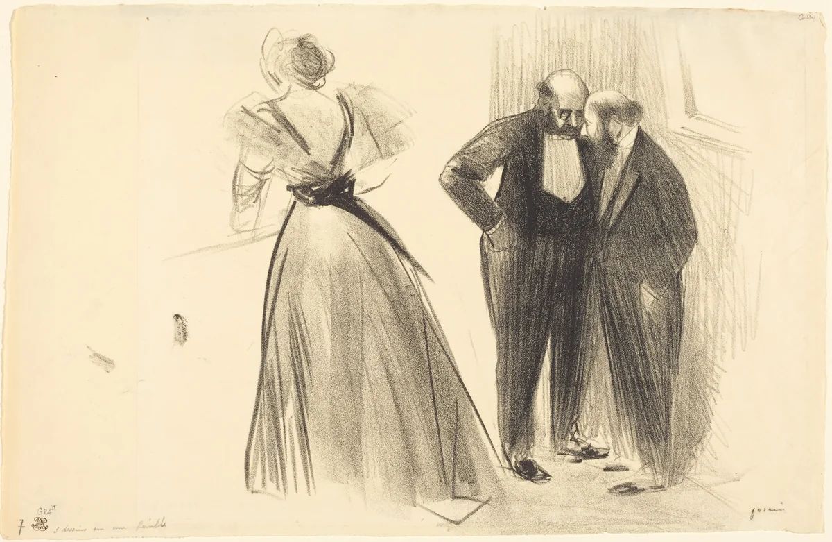 Trois dessins sur une feuille (Three Drawings on a Sheet) by Jean-Louis Forain, print, 1890-1900
